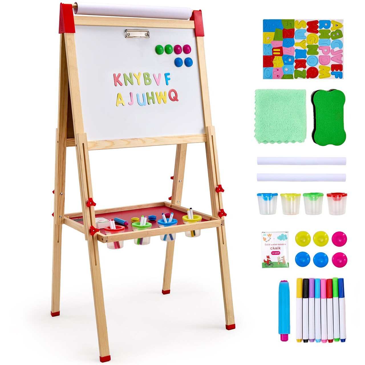 Wooden Kids Art Easel 3 in 1 Double Sided with Whiteboard Chalkboard and Paper Roll